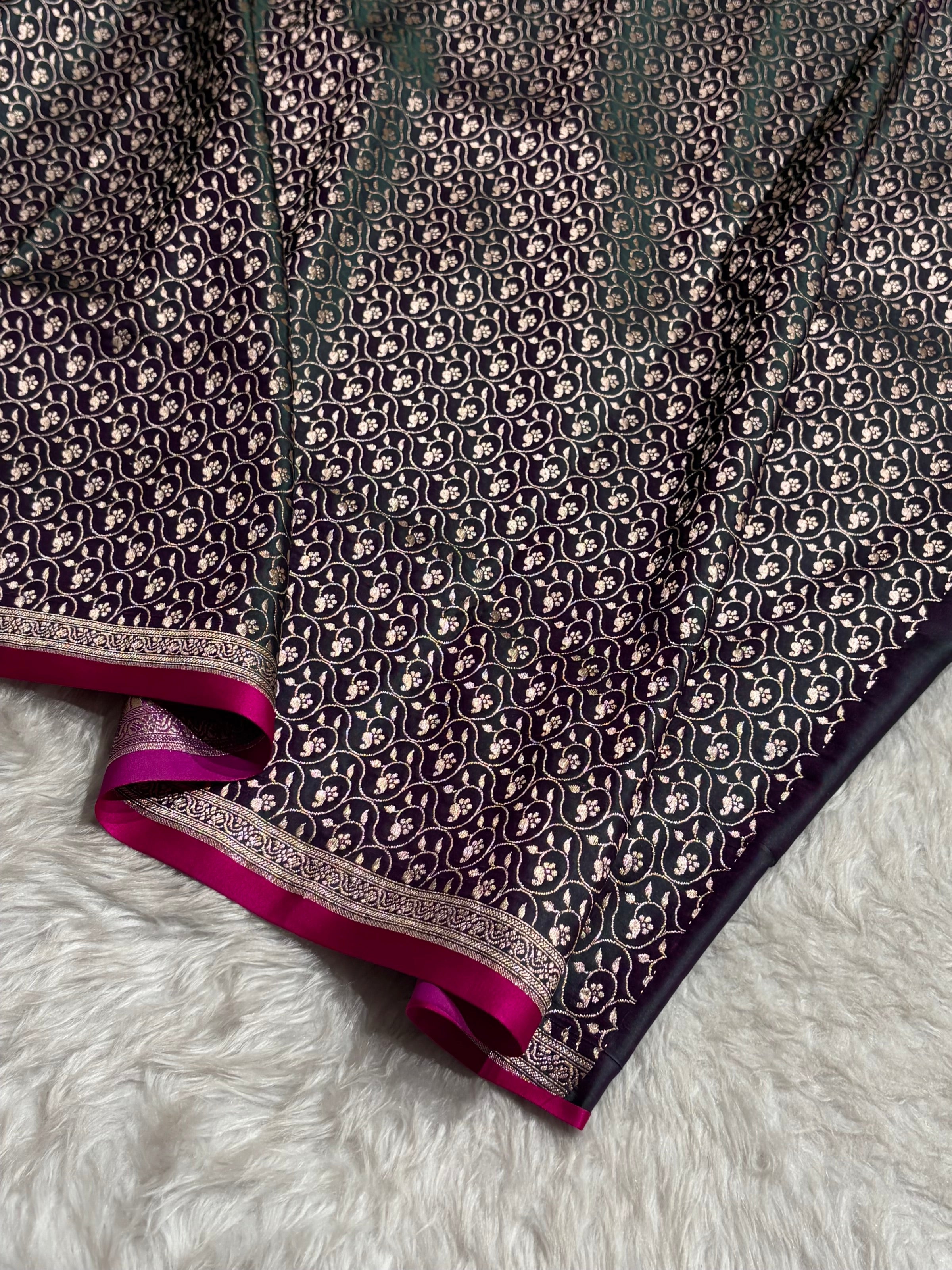 Cross Peacock Shade With Booti Pattern Mashru Silk Saree