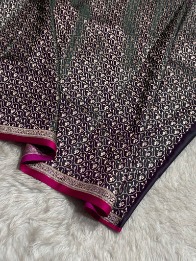 Cross Peacock Shade With Booti Pattern Mashru Silk Saree