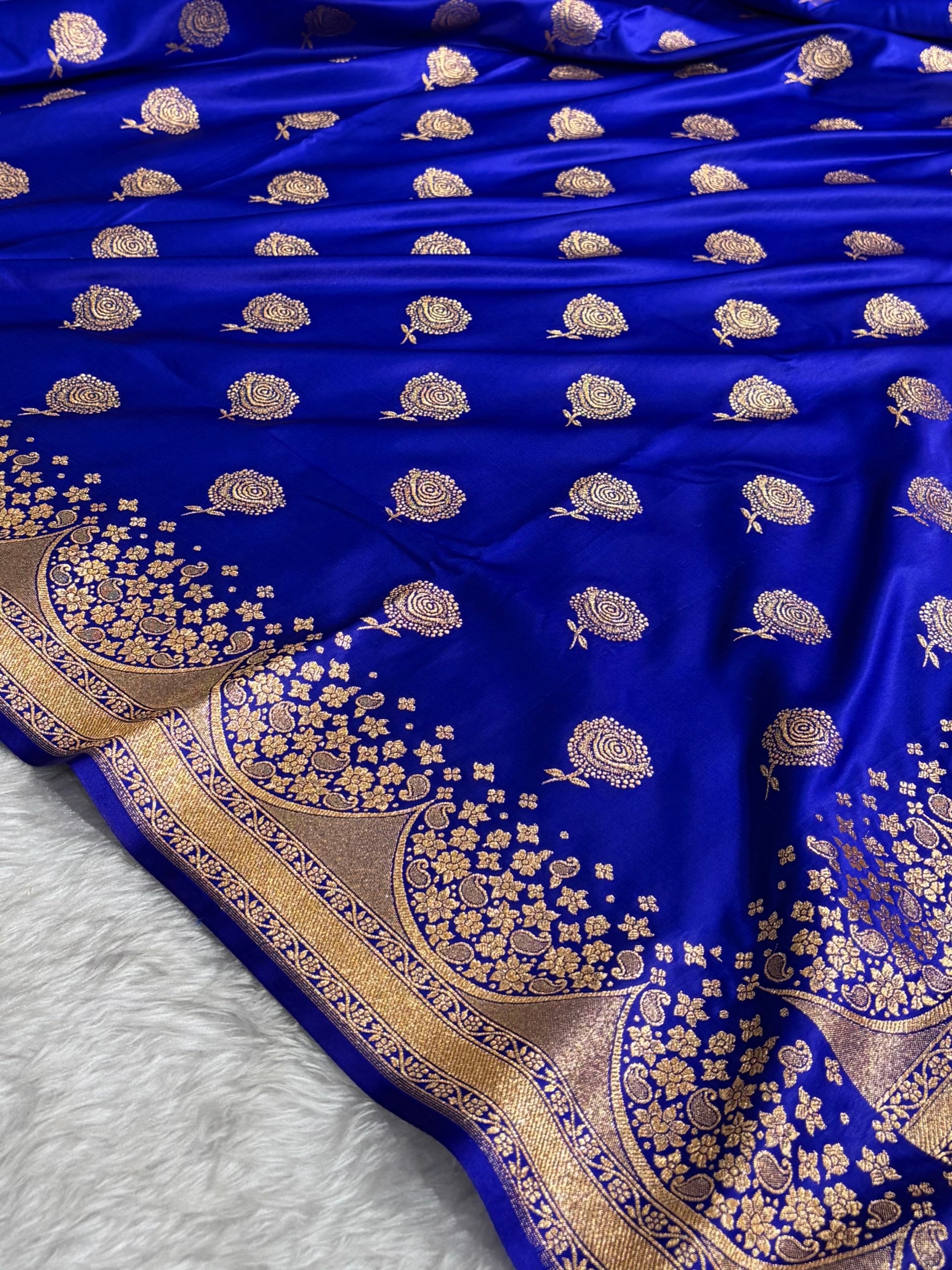 Banarasi Satin Katan Saree With Boota in Royal Blue Shades SK111