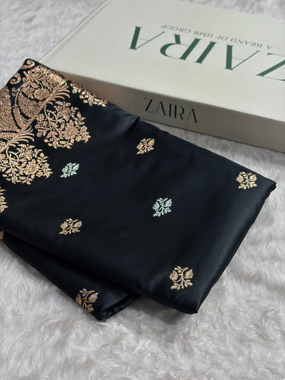 Black Shades Banarasi With Floral Border Mashru Silk Saree MSM-126
