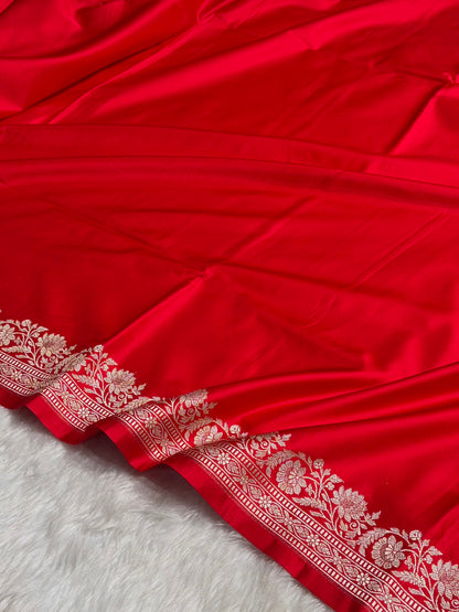 Red Boota With Floral Border Mashru Silk Saree MSM-94