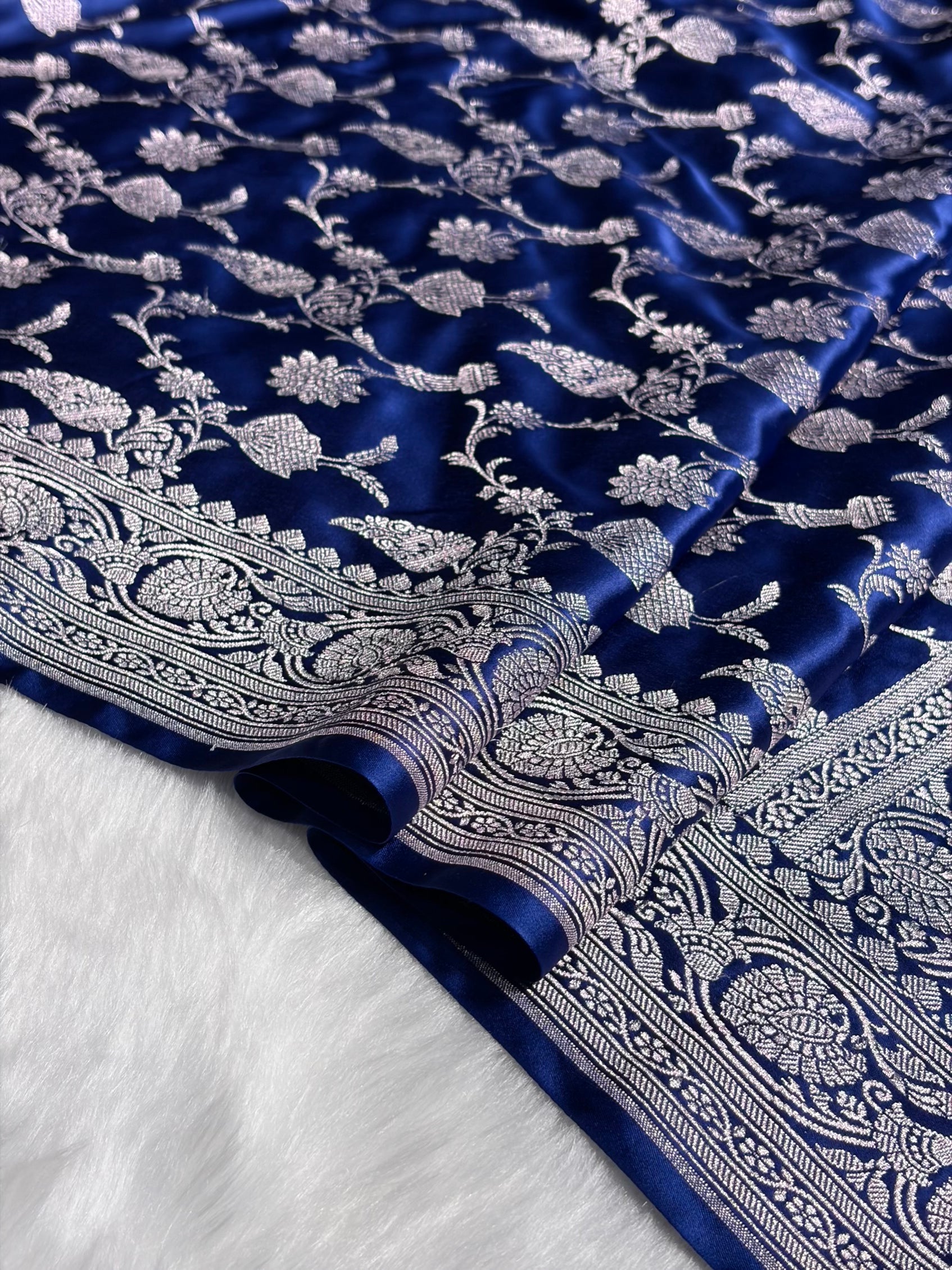 Royal Blue Shades Jaal Mashru Silk Saree MS42