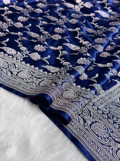 Royal Blue Shades Jaal Mashru Silk Saree MS42