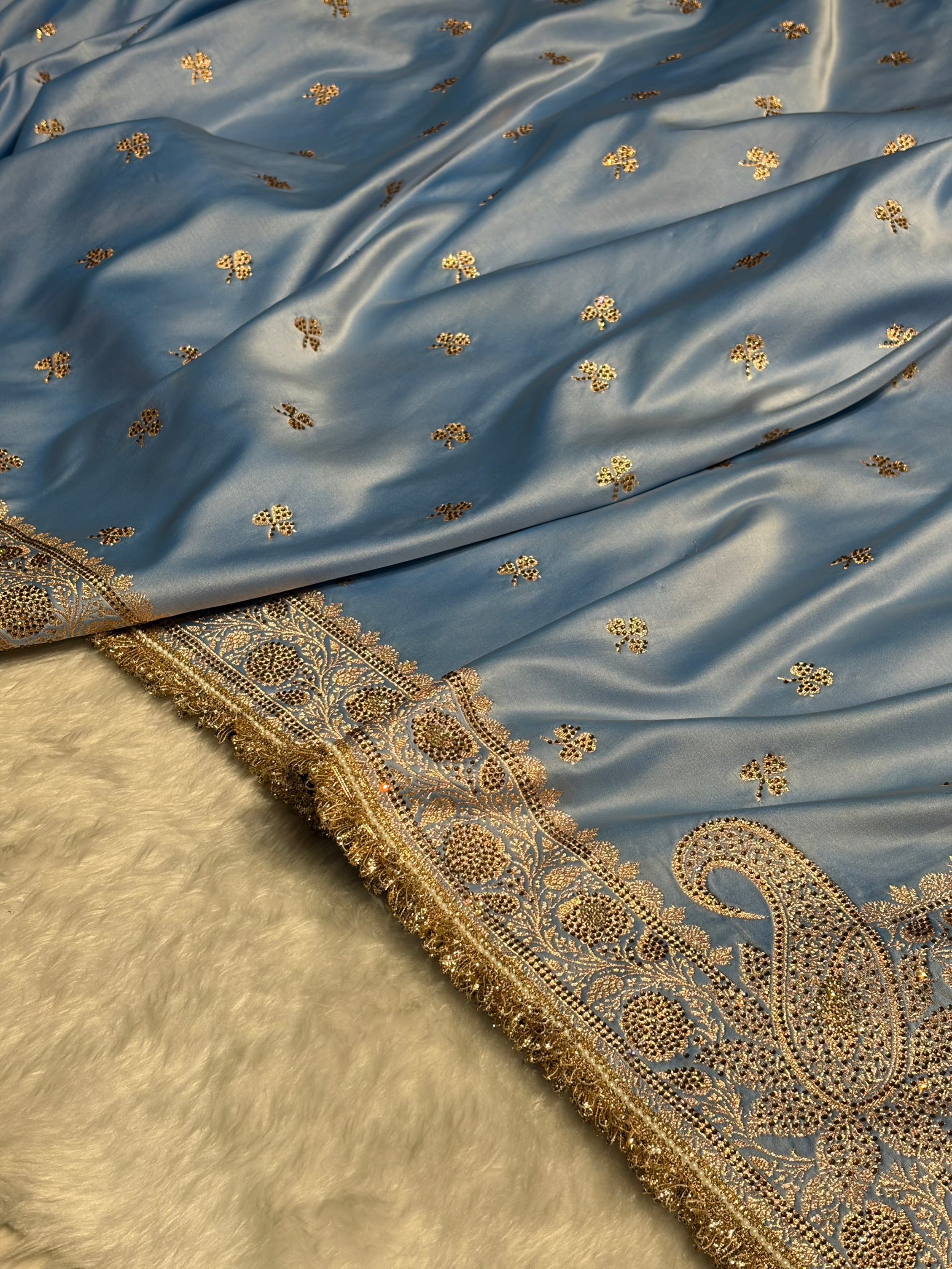 Sky Blue Booti With Swarovski Work & Gotta Patti Katan Silk Saree BSKGP09
