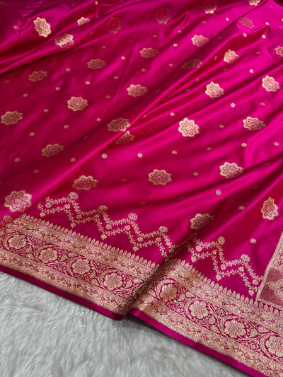 Banarasi Satin Katan Saree Floral Boota Pattern in Rani Shades SK146