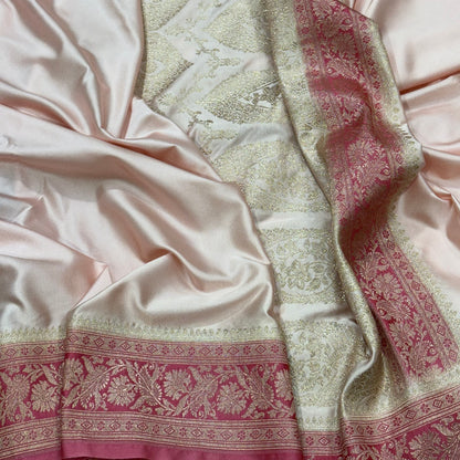 Plain Baby Pink Mashru Silk Saree