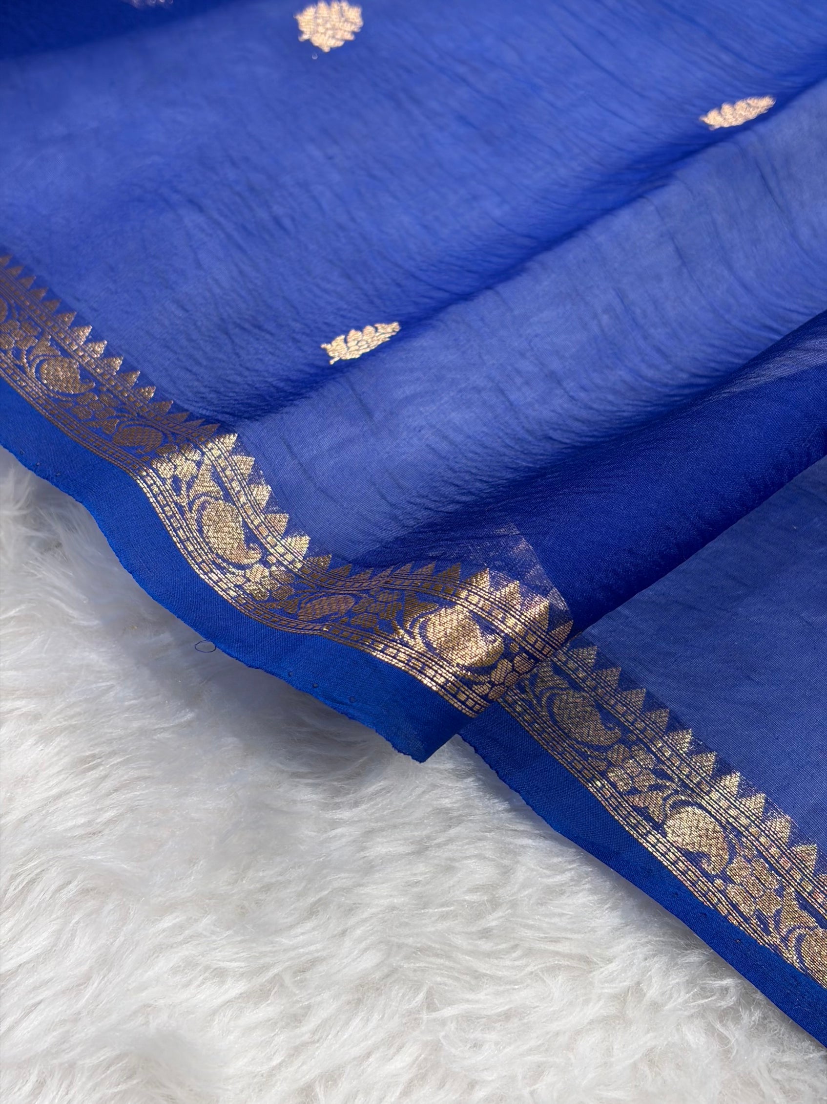 Banarasi Pure Organza Royal Blue Shades Banarasi Silk Saree PO-35