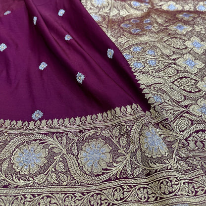 Mashru Katan Meena Silk Saree in Wine Shades.