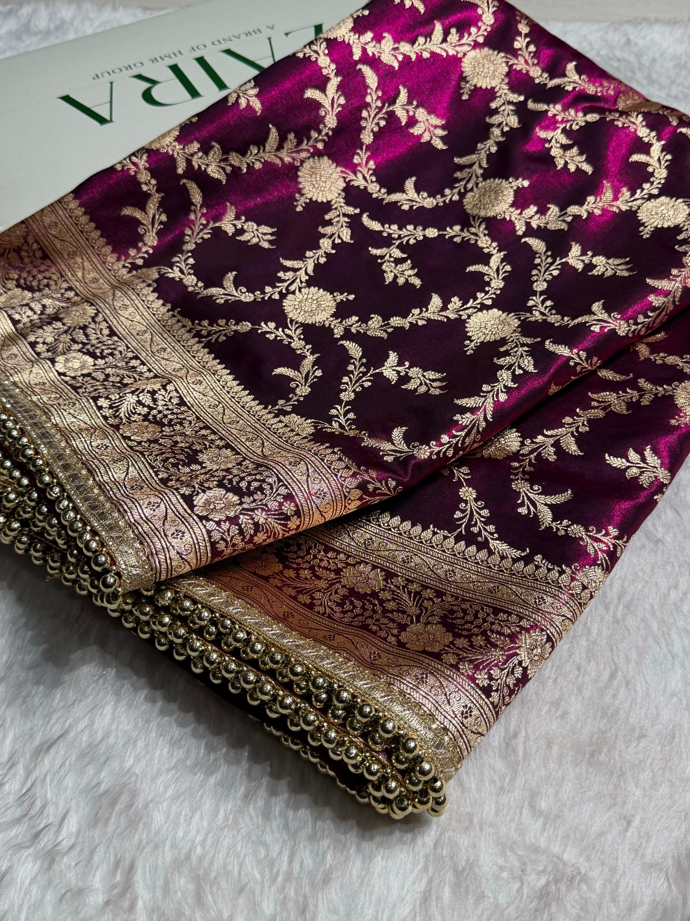 Satin Silk Banarasi Jaal In Wine Shades With Gotta Patti  SSGP18