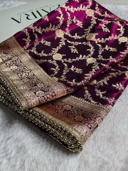 Satin Silk Banarasi Jaal In Wine Shades With Gotta Patti  SSGP18