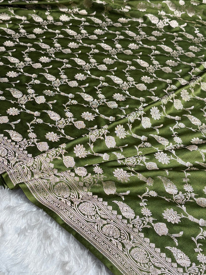 Mehendi Green Shades Jaal Mashru Silk Saree MS42