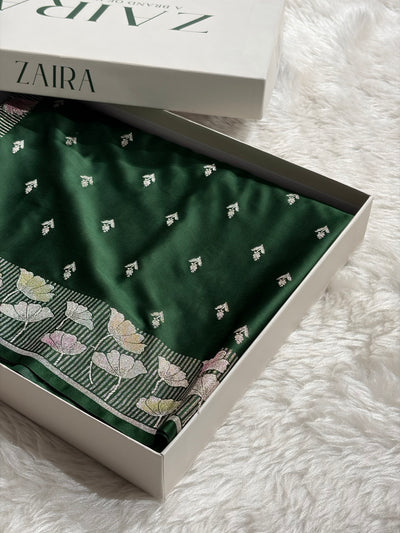 Banarasi Floral Jaal Pattern in Bottle Green Shades Floral Mashru Silk Saree MCS99