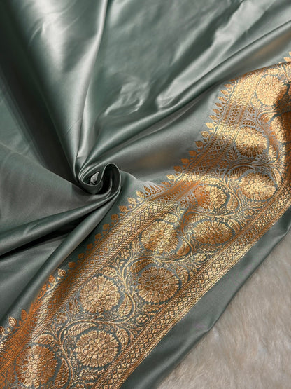 Turquoise Cross Satin Katan Silk Saree SK17