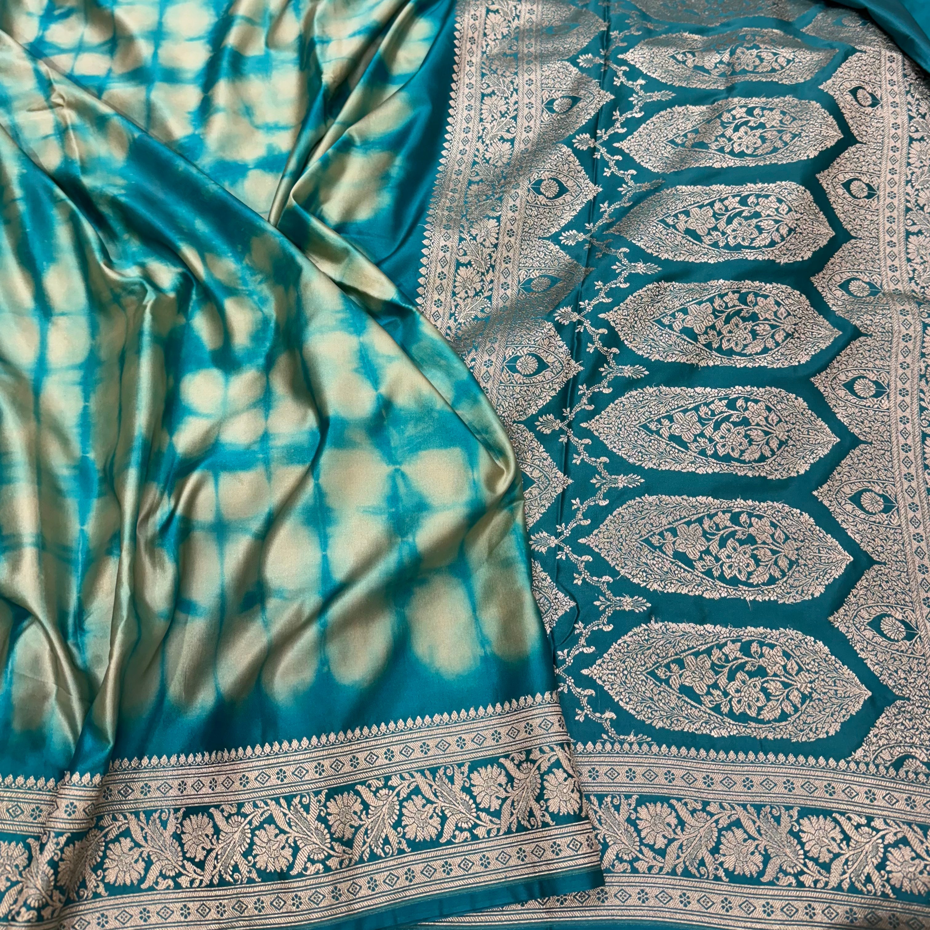 Marbel German Blue Mashru Silk Saree