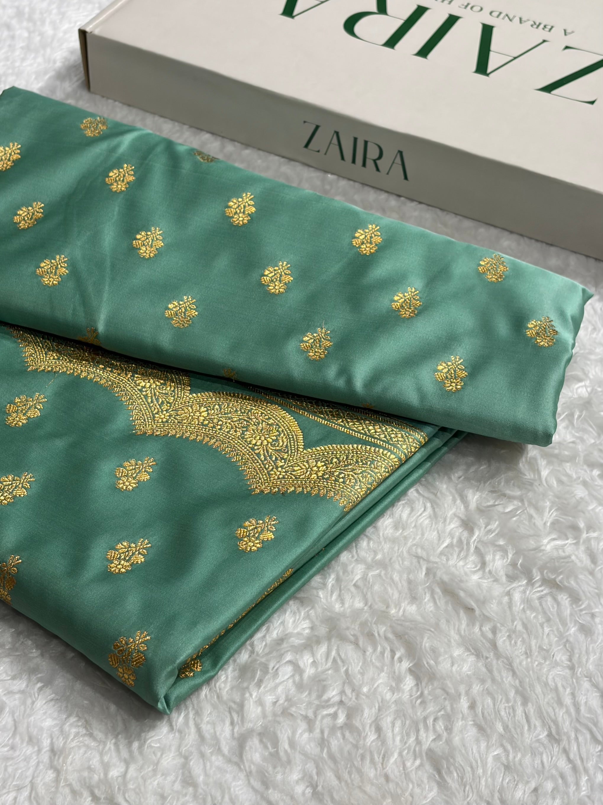Sea Green Scallop Booti Mashru Silk Banarasi Saree MSM-35