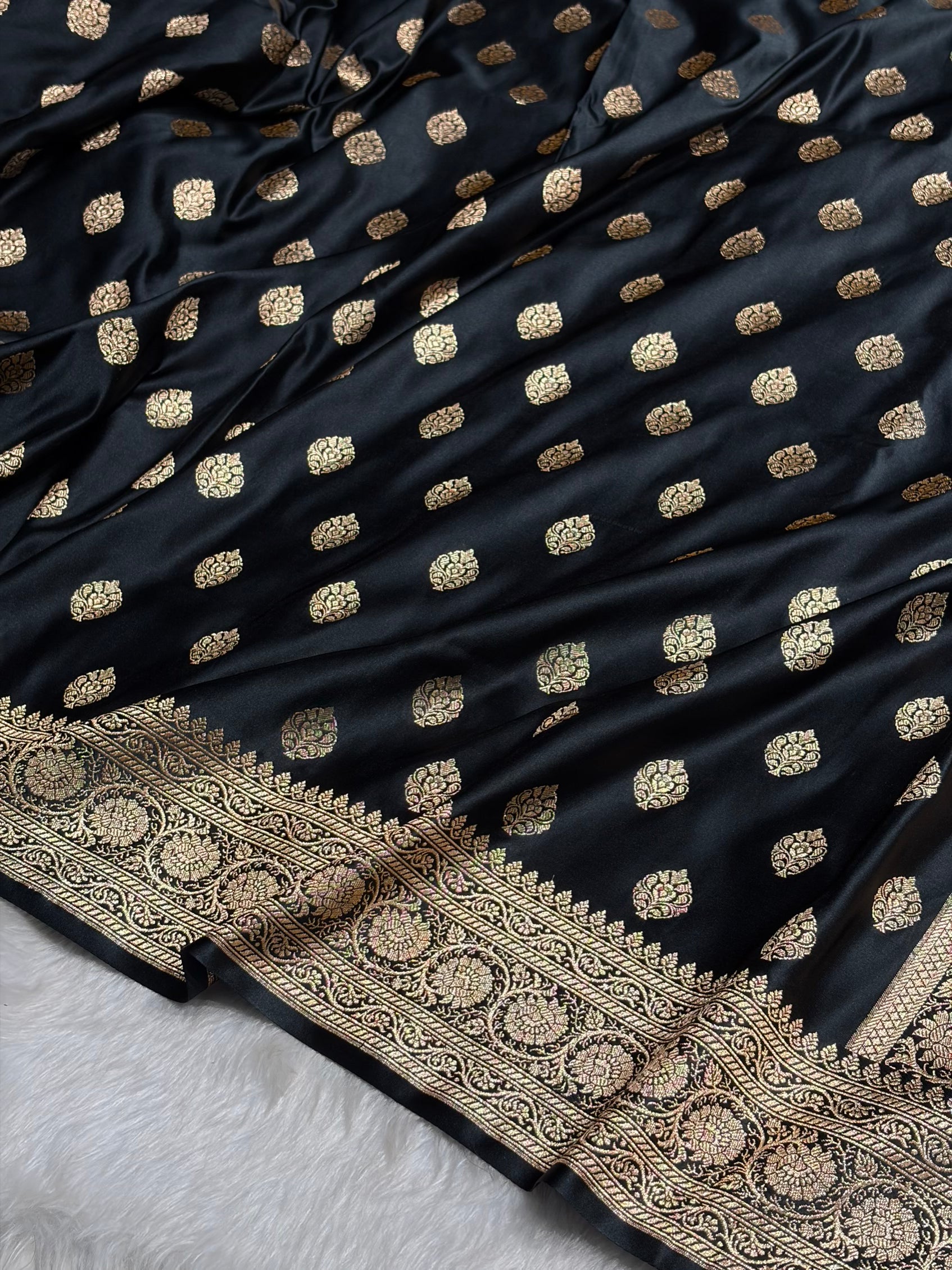 Boota Katan Silk Saree In Black Shades SK02