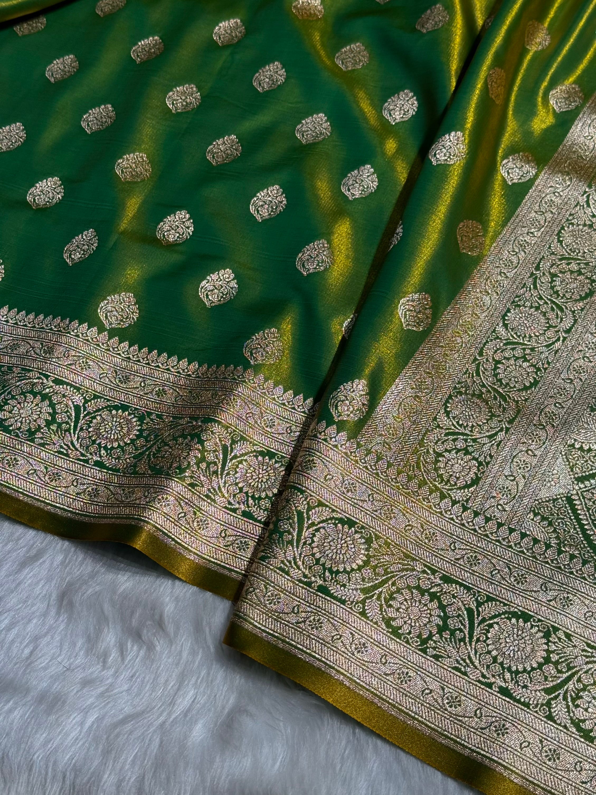 Ultra Light Weight Satin Silk Boota in Liril Green Shades SS03