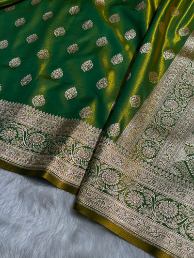 Ultra Light Weight Satin Silk Boota in Liril Green Shades SS03
