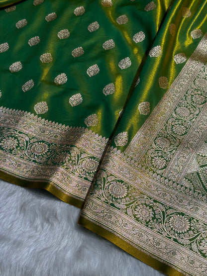 Ultra Light Weight Satin Silk Boota in Liril Green Shades SS03