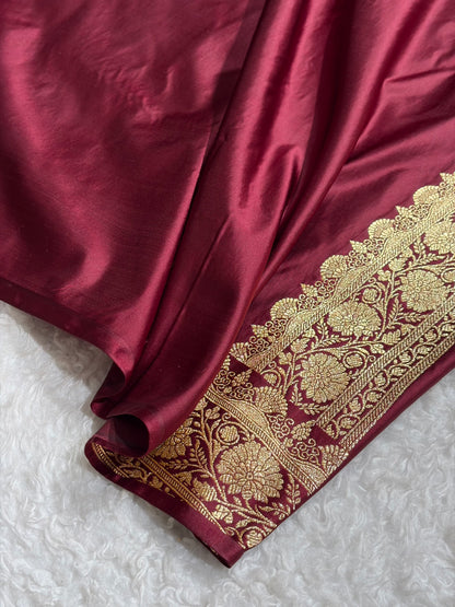 Banarasi Chocolate Shades Jaal Floral Pattern Satin Katan Silk Saree SK80