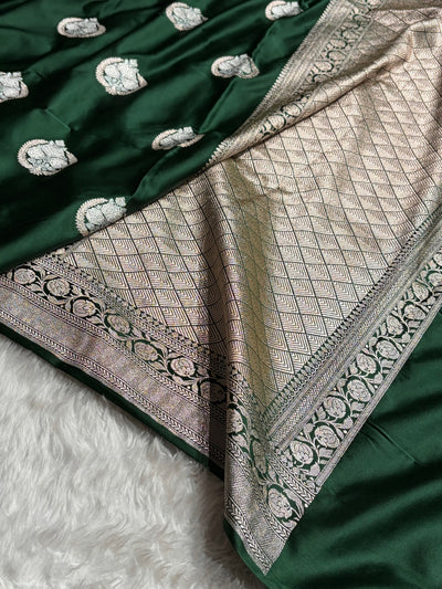 Bottle Green Shades Minakari Boota Mashru Silk Saree MCS35