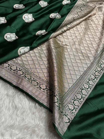 Bottle Green Shades Minakari Boota Mashru Silk Saree MS35