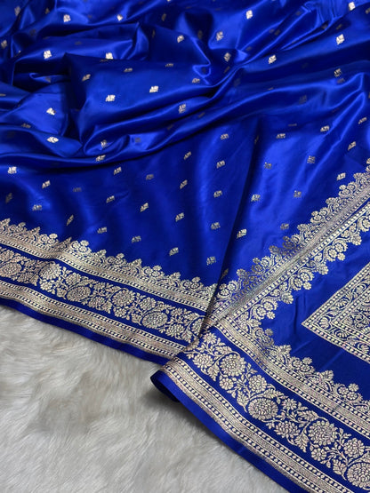 Royal Blue Booti Pattern Satin Katan Silk Saree SK51