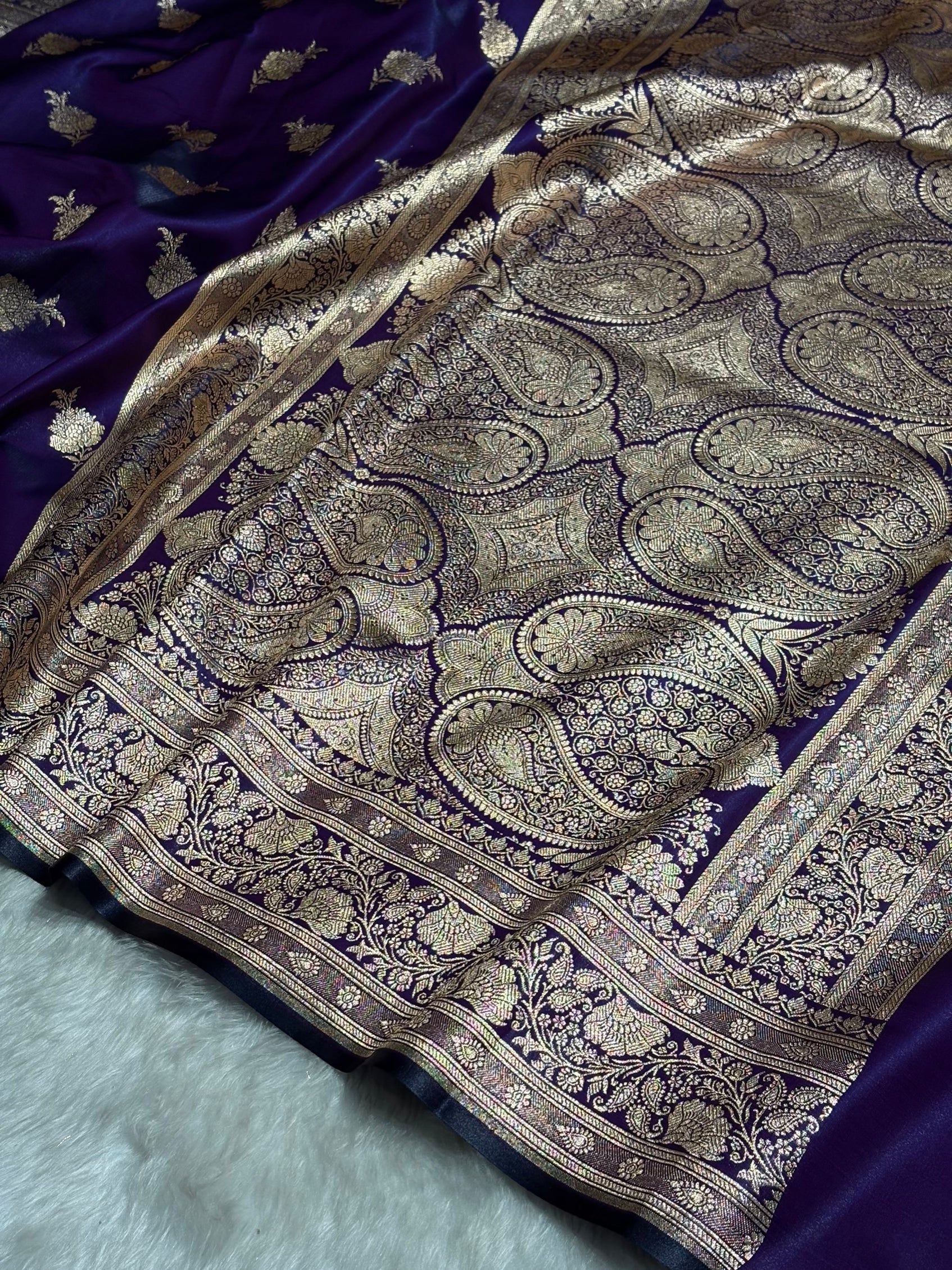 Satin Silk Saree Floral Boota in Dark Purple Shades SS26