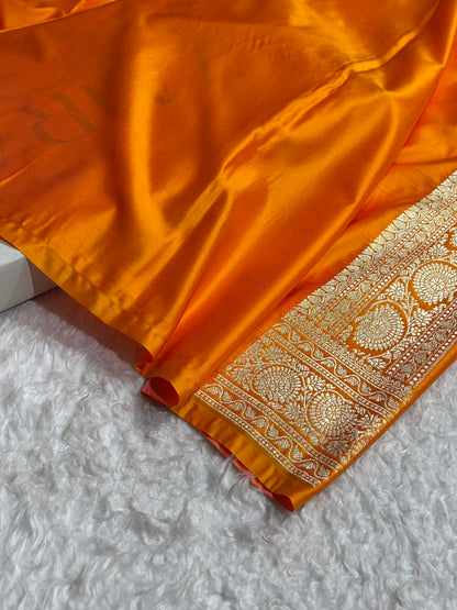 Banarasi Satin Katan Saree With Minakari Jaal Pattern in Mustard Shades SK126