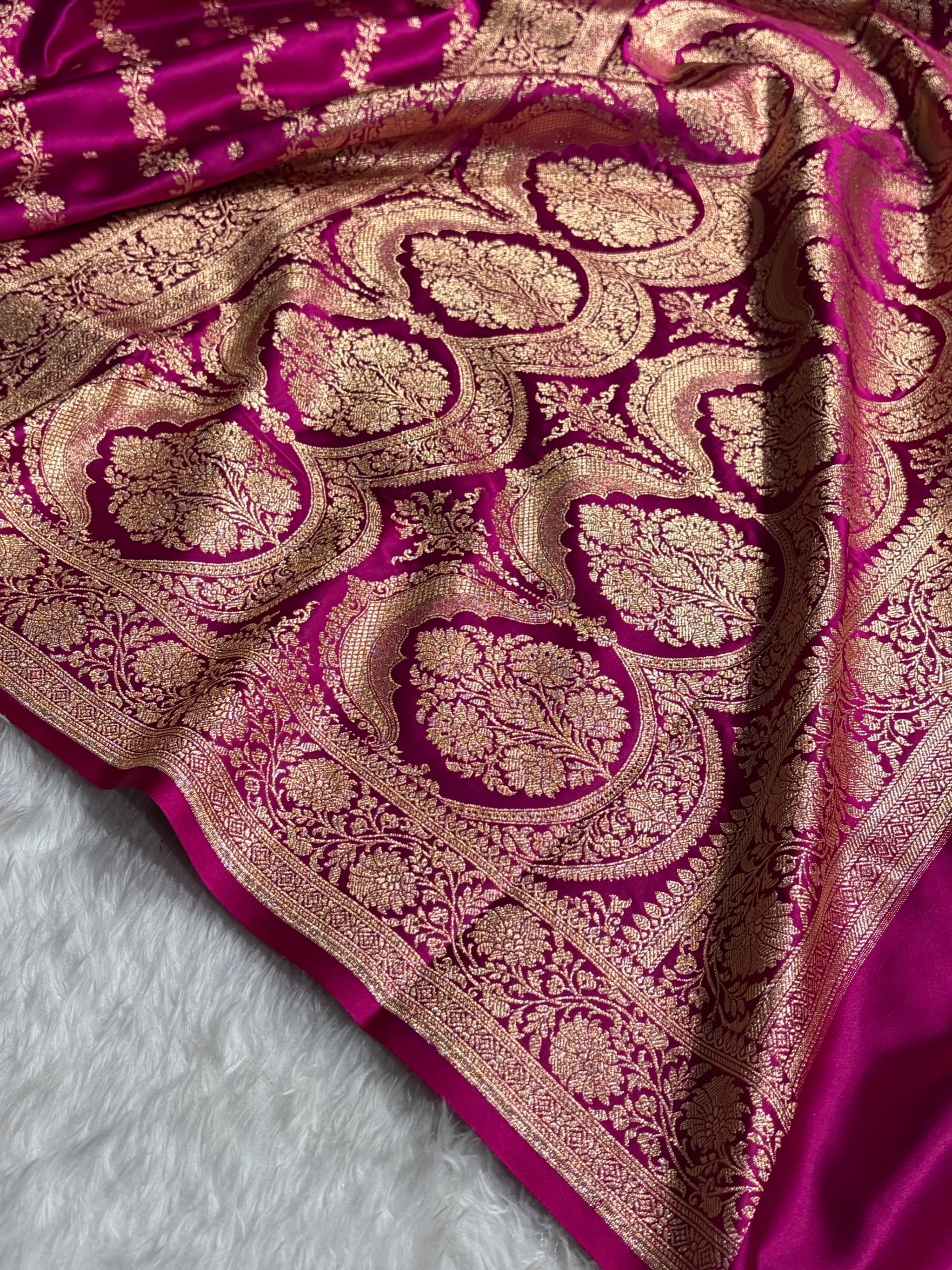 Banarasi Satin Katan Saree With Boota in Rani Shades SK108