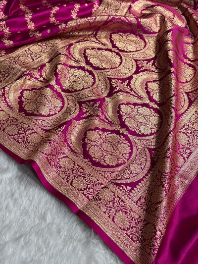 Banarasi Satin Katan Saree With Boota in Rani Shades SK108