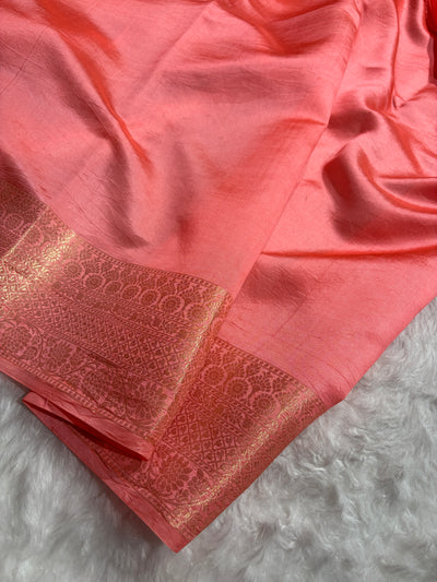 Banarasi Peach Shade Flower Minakari Brocade Pure Caramel Mango Silk Saree CS-22