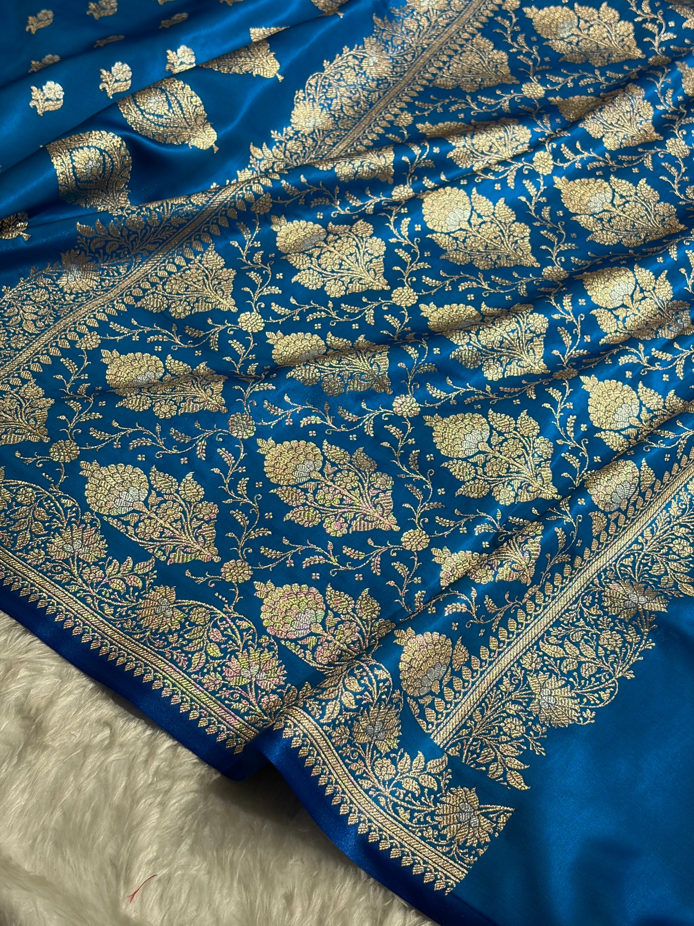 Banarasi Satin Silk Meena Boota in Firozi Shades SS38