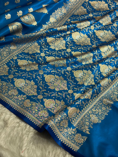 Banarasi Satin Silk Meena Boota in Firozi Shades SS38