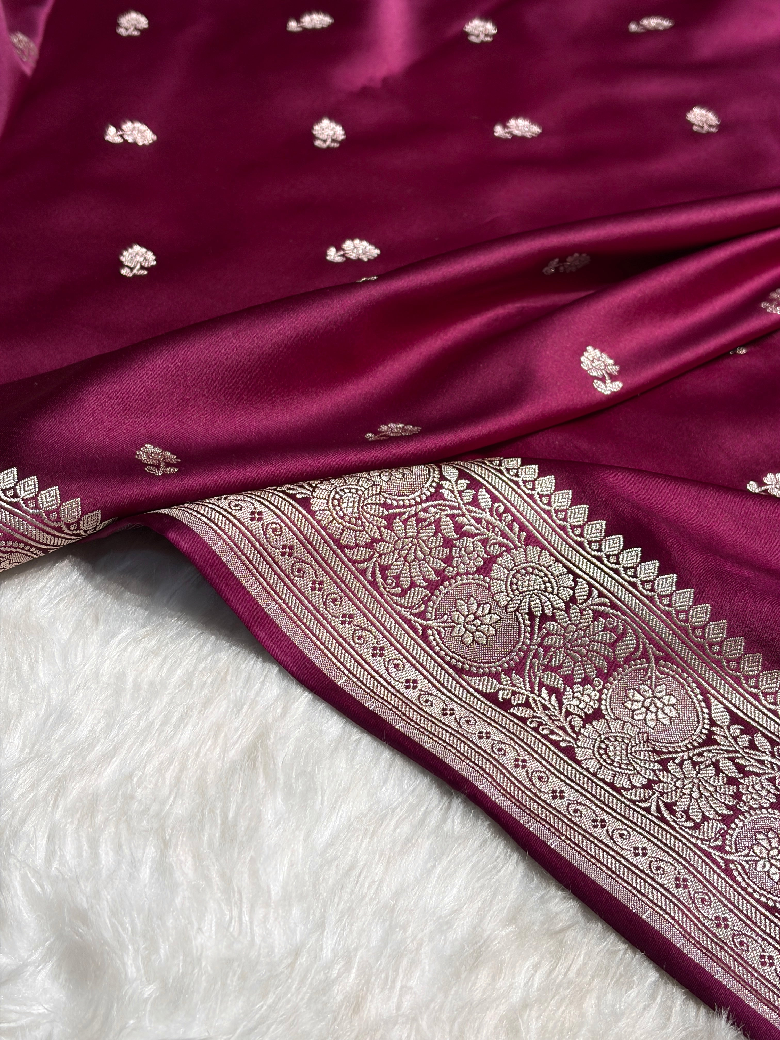 Banarasi Wine Shades Booti Mashru Silk Saree MS73