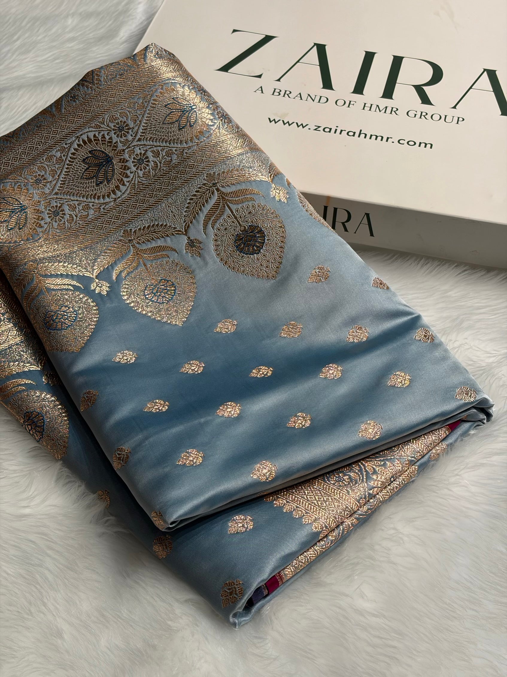 Banarasi Katan Silk Saree In Pastel German Blue Shades SK10
