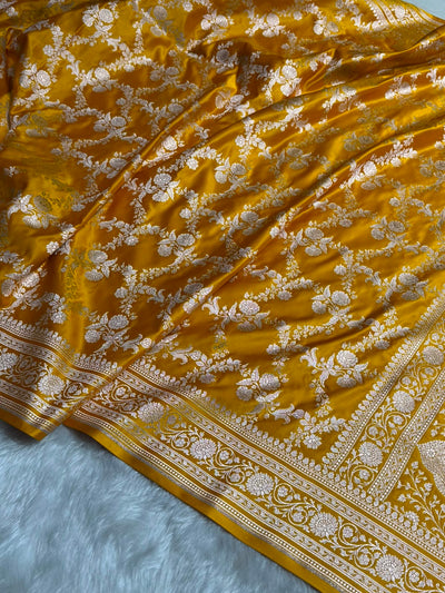 Mustard Shades Banarasi With Floral Jaal Pattern Mashru Silk Saree MSM-130
