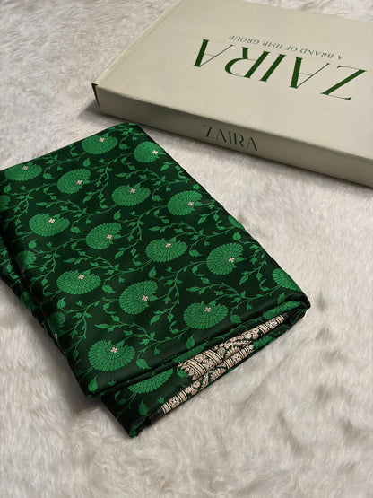 Bottle Green Shades Tanchoi Motif Mashru Silk Saree MST-11