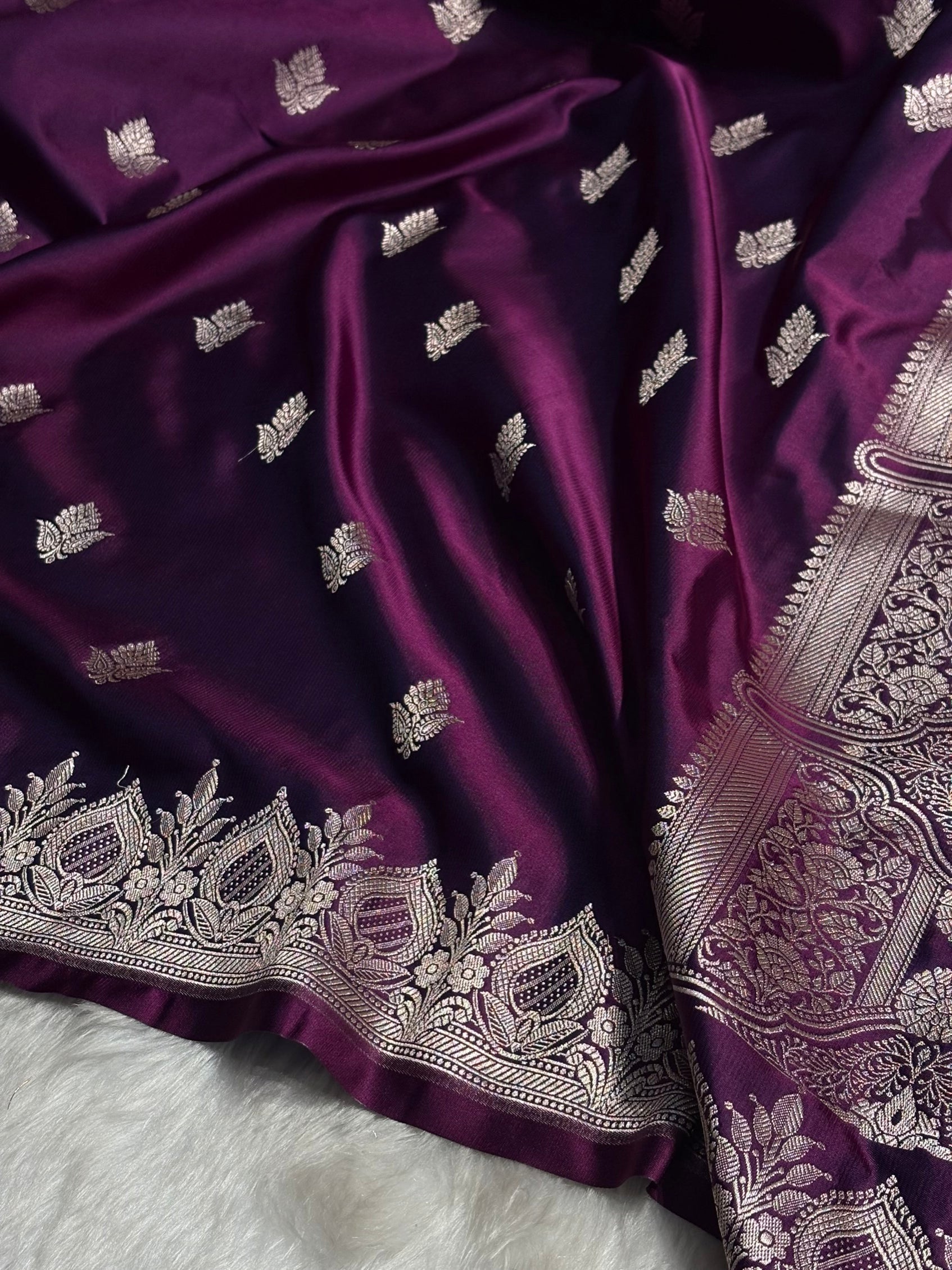 Wine Floral Boota With Floral Border Mashru Silk Saree MSM-80