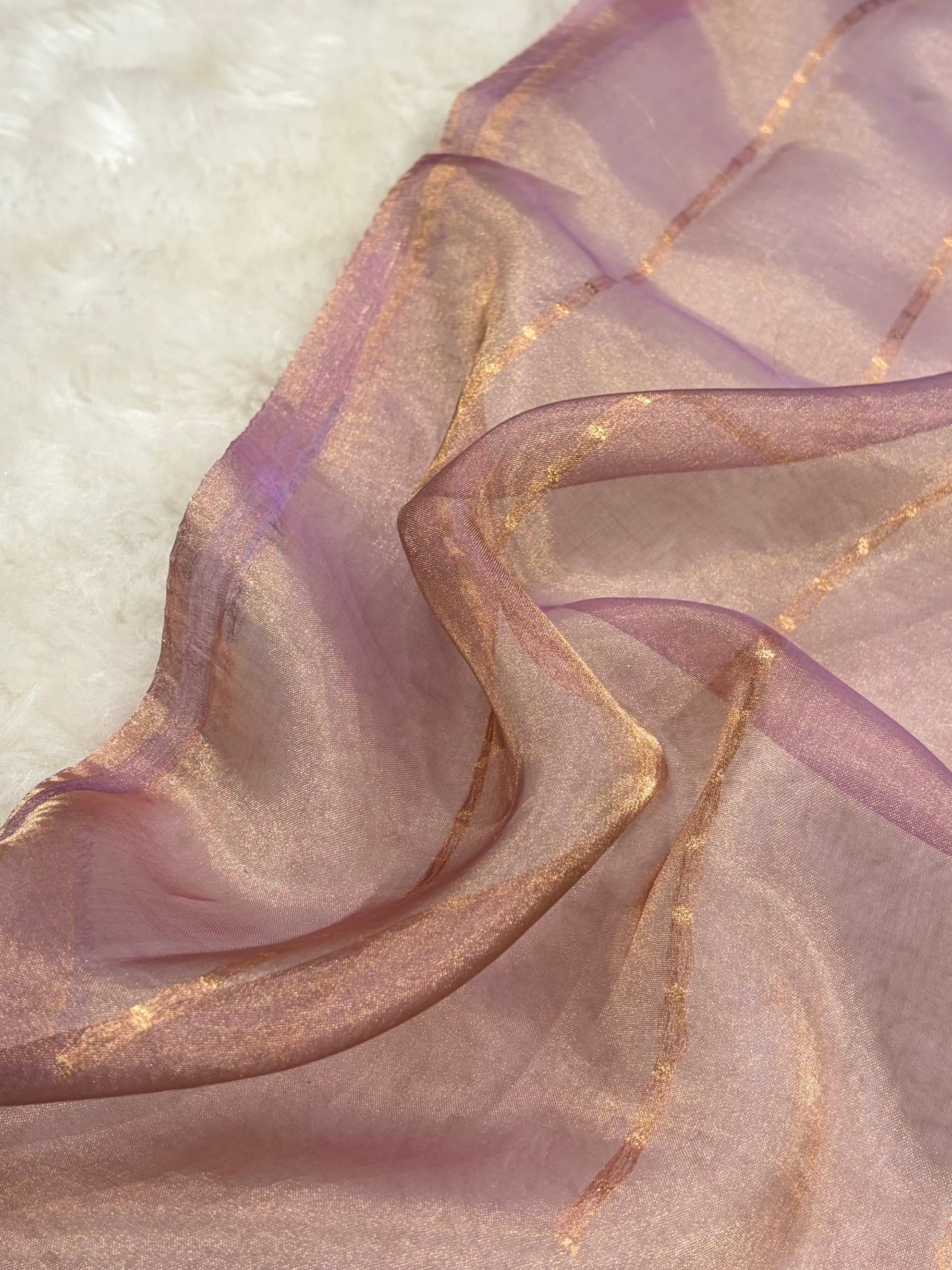 Pinkish Lavender Bananasi Floral Shades Pure Tissue Silk Saree PT-20