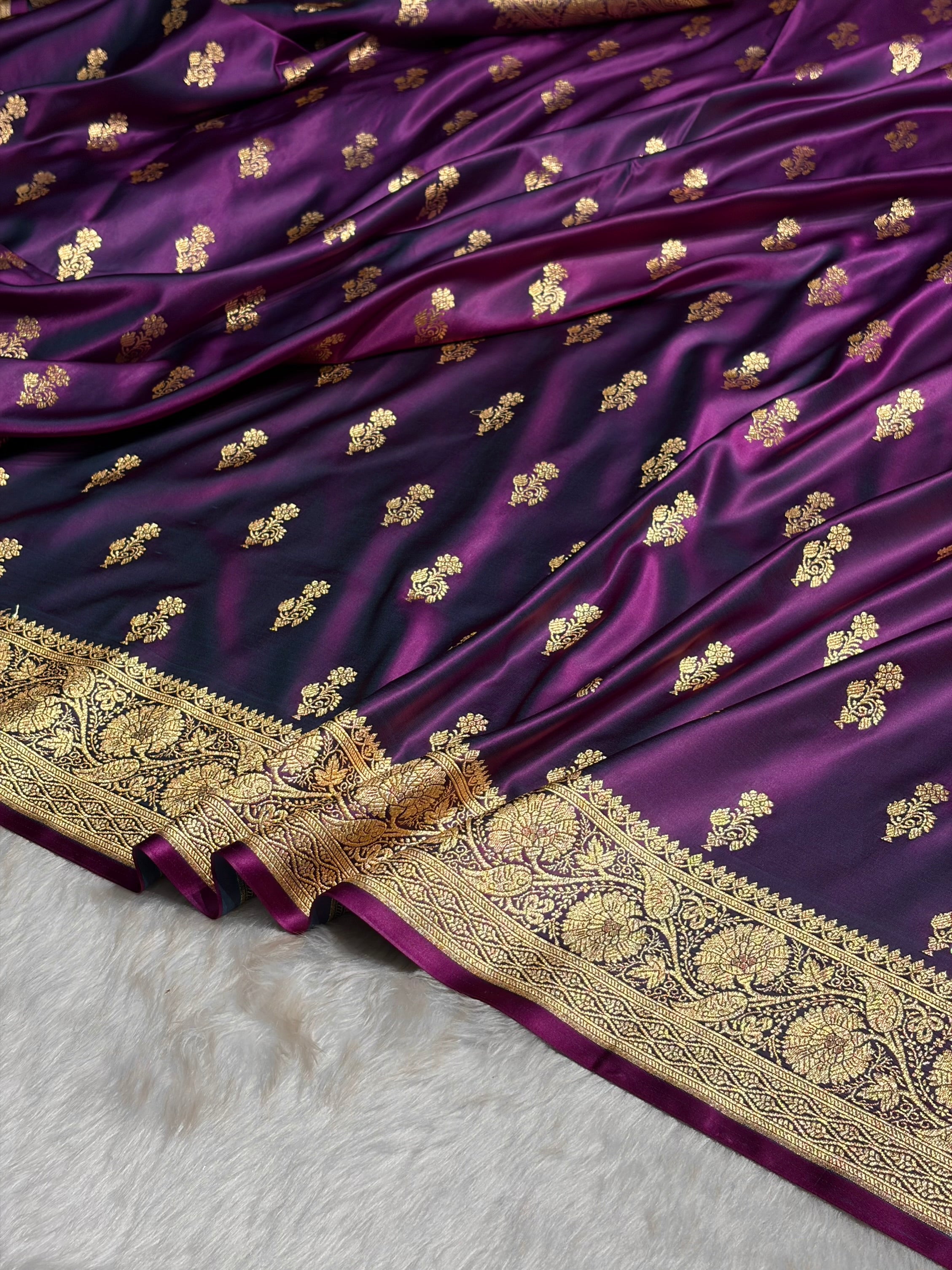 Wine Unique Boota Pattern Satin Katan Silk Saree SK68