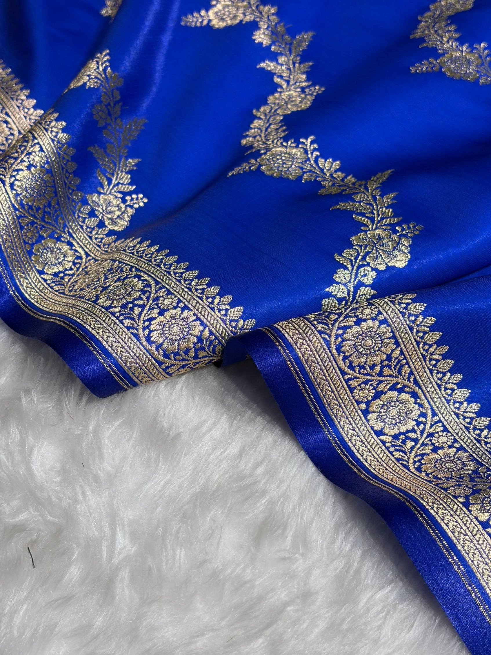 Royal Blue Shades Banarasi Satin Silk Saree SS35