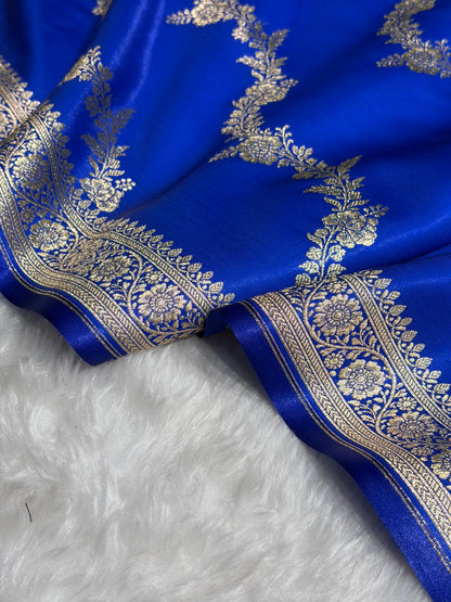 Royal Blue Shades Banarasi Satin Silk Saree SS35