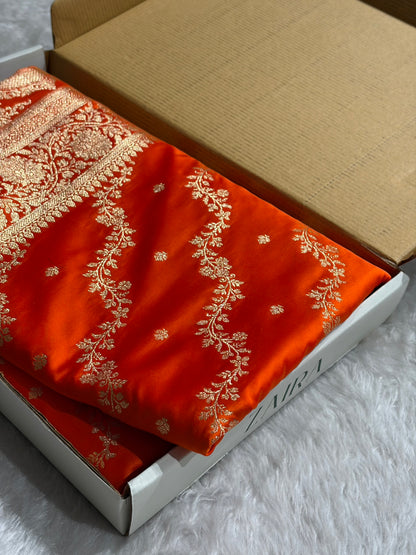 Banarasi Satin Katan Saree With Boota in Fanta Orange Shades SK108