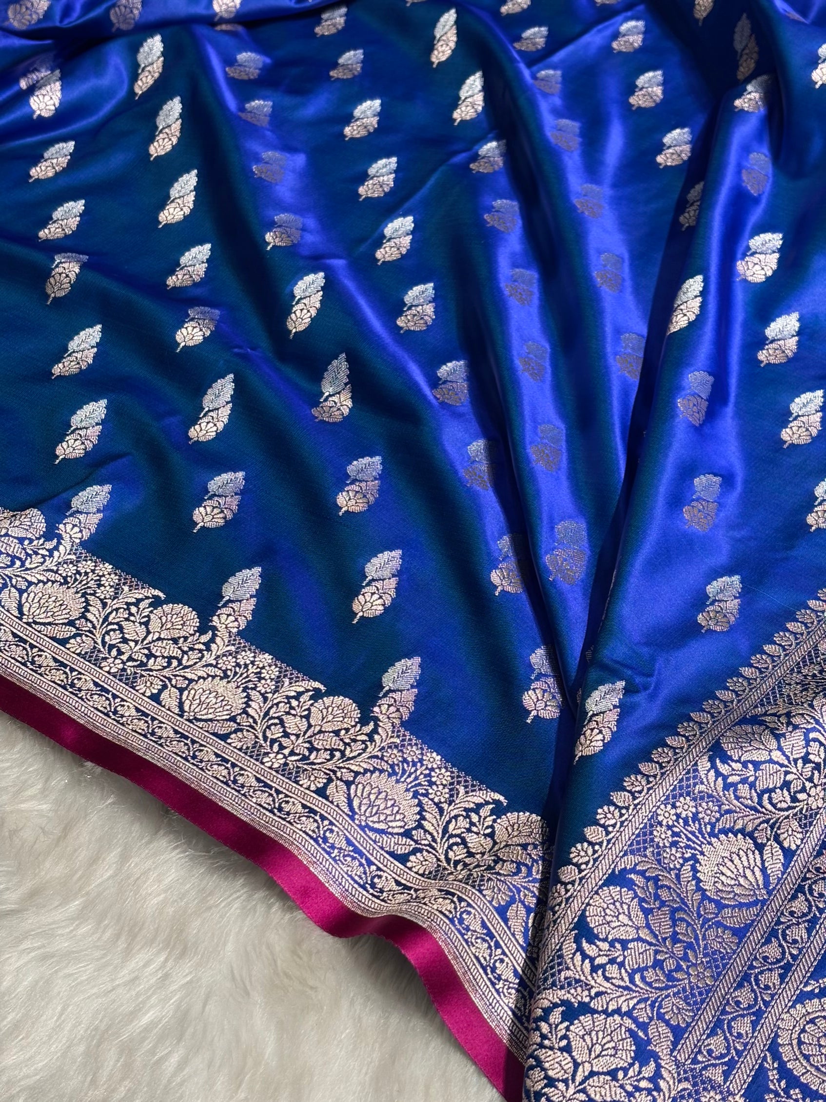 Royal Blue Shades Floral Booti Mashru Silk Saree MSM-69