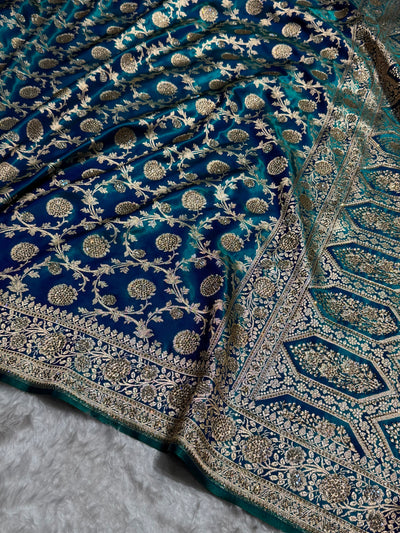 Peacock With Swarovski Stone Work Jaal Pattern Satin Silk Saree BSS15