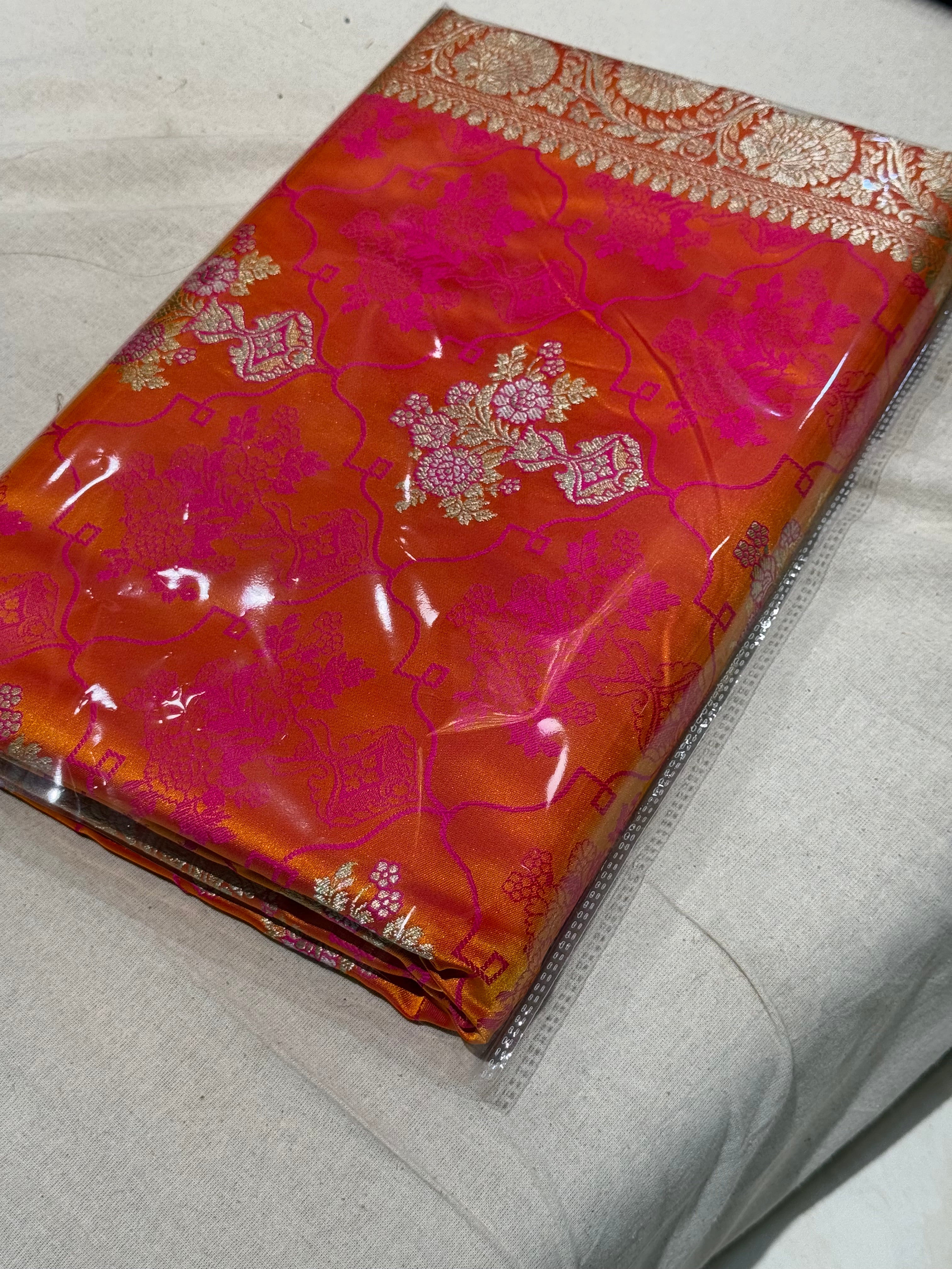 Orange Tanchoi Minakari Mashru Silk Saree