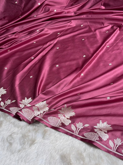Mouve Floral Border Booti Mashru Silk Saree MS11