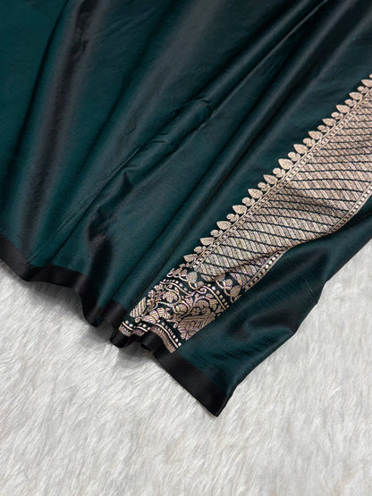 Dark Rama With Floral Border Mashru Silk Saree MSM-98