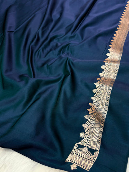 German Blue Floral Booti Motif Mashru Silk Saree MSM 08